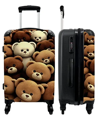NoBoringSuitcases.com© Kinderkoffer mit leuchtenden Rädern - Teddybär - Mittelgroßer Hartschalenkoffer mit buntem Teddybär-Motiv, ideal für Kinder mit 72 Litern Stauraum und nur 3,35 kg Gewicht. Perfekt für den nächsten Familienurlaub!