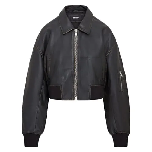 Infinity Leather Übergroße schwarze MA-1-Bomber-Unijacke aus Leder für Damen