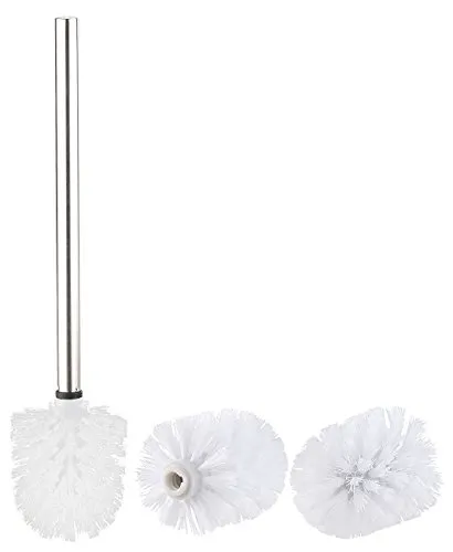 BadeStern WC Bürste: Bürsten-Stiel und 3 Wechsel-Aufsätze mit Ø 8 cm, Edelstahl/weiß (WC Bürstenstiel, Badgarnitur Bürste, Toilette)