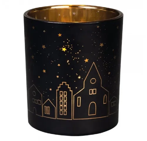 Räder Windlicht Design Teelichthalter Glanzlicht Lichtstadt Schwarz-Gold (10cm)