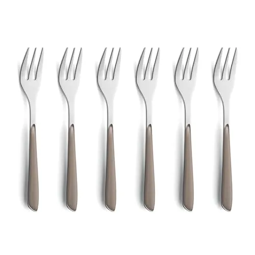 Kuppels PRISMA Kuchengabel-Besteck Set aus 18/0 Edelstahl, 6-teilig, für 6 Personen, hochwertige Kunststoffgriffschalen in Kakao, rostfrei & spülmaschinenfest