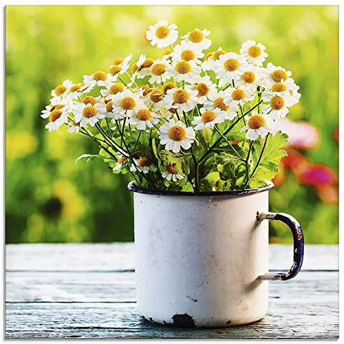 ARTland Wanddeko Glasbilder Wandbild Glas Bild einteilig 50x50 cm Quadratisch Natur Blumen Blüten Gänseblümchen Frühling Landhaus T4UE