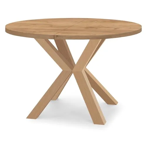 Runder Ausziehbarer Tisch RAL - Eiche Craft Gold, 90/140 cm - Esstisch im Loft-Stil mit robustem Buchenholzgestell und laminierter Tischplatte, die kratzfest und hitzebeständig ist. Ideal für moderne und rustikale Interieurs.