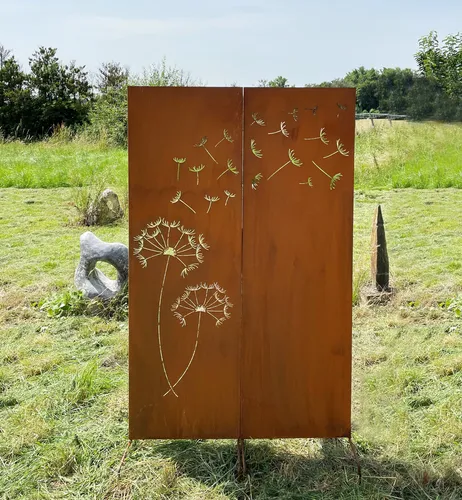 Produktbild Edelrost 2er Set Sichtschutz Motiv Pusteblume mit Samen 165 cm x 100 cm Paravent zum Stecken Schild Gartenschild Gartenstecker Edelrost Gartendeko