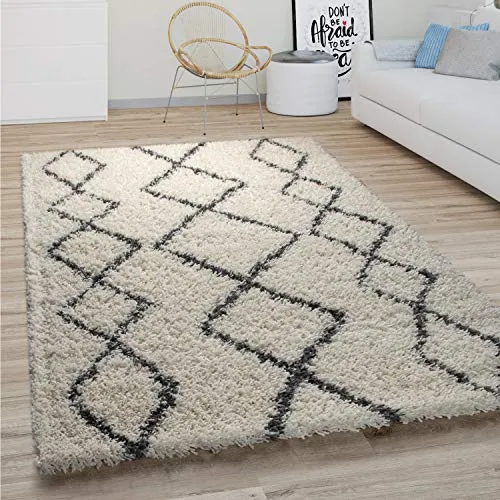 Paco Home Hochflor Teppich Rund 160 cm - Boho Skandinavisch, Creme - Teppich für Wohnzimmer und Schlafzimmer, aus 100% robustem Polypropylen, schmutzabweisend und pflegeleicht. Ideal für eine gemütliche Wohlfühl-Oase!