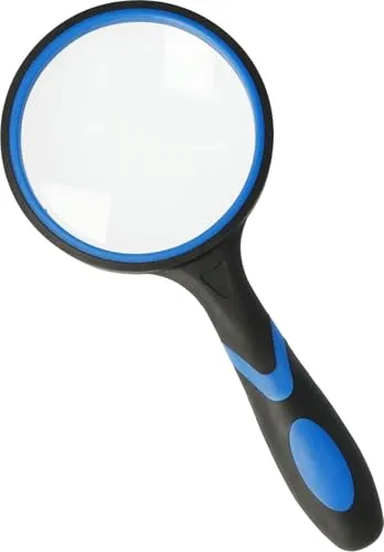 Westcott Lupe mit 3fach Vergrößerung, bruchsichere Handlupe aus Echtglas für Kinder und Senioren mit rutschfestem Griff in blau und schwarz, E-40404 00