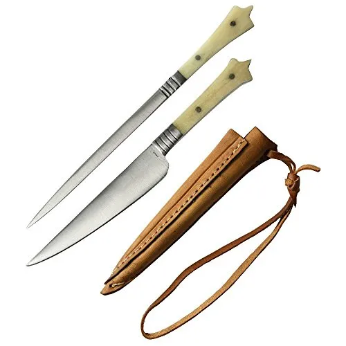 Haller Mittelalter Set: Messer und Spieß mit Doppel-Lederscheide - Sonstige Werkzeuge: Hochwertiges Mittelalter Besteckset in edlem Schwarz, ideal für Mittelalter-Feste oder Sammler.