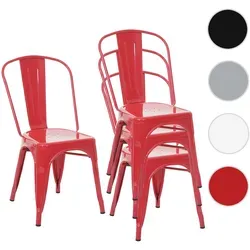 4er-Set Bistrostuhl HWC-A73, stapelbar im Industriedesign – rot
