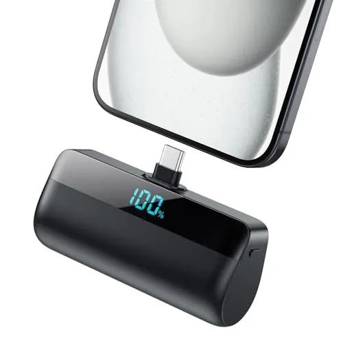 Feob Mini Power Bank 5200mAh für iPhone 16/15 Serie, PD Schnellladung Powerbank USB C Externer Akku mit LCD-Display, Kompatibel mit iPhone 16/15 Plus Pro Max,Samsung S24/S23,USB C Android Telefone usw