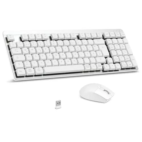 LeadsaiL FA98 Mechanische Tastatur und Maus set Kabellos, QWERTZ Layout Funktastatur mit Maus, Low-Profile Rotem Schalter, 98 Tasten Kompakte Keyboard,1600 DPI Mouse für Windows MacOS PC Laptop-Silber