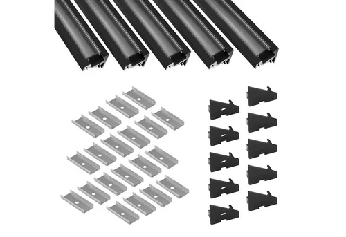 tktrading24 LED-Stripe-Profil 5x A20 LED Profil 2m - Schwarz inkl. Abdeckung, Halter & Endkappen