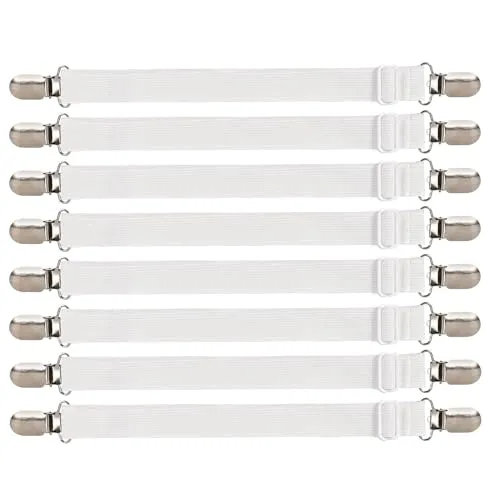 iCovalescent 8 Stück Bettlakenspanner Verstellbar(30cm-130cm), Lakenspanner mit Metallclips, Matratzenspanner für Bettlaken, Matratze, Sofa, Bügelbrett(Weiß)