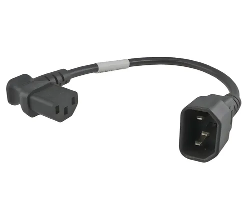 DINIC Kaltgeräte-Verlängerung C13 90° rechts gewinkelt auf C14, 30cm