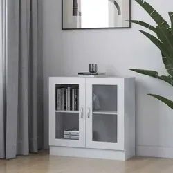 vidaXL Vitrinenschrank Weiß 82,5x30,5x80 cm - Vitrine in Weiß aus robustem Holzwerkstoff, mit 2 geräumigen Fächern für optimalen Stauraum und dekorative Präsentation Ihrer Lieblingsstücke.