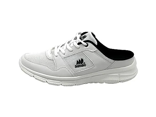 Ablovo® Damen Herren Pantoletten Sandalette Slipper Sabots Sneaker (Weiß-Schwarz, EU 43) - Hochwertige Hausschuhe aus atmungsaktivem Synthetik-Mesh, ideal für den täglichen Gebrauch. Ergonomisches Fußbett mit wechselbaren Einlagen und rutschfester Gummisohle für optimalen Komfort und Sicherheit.