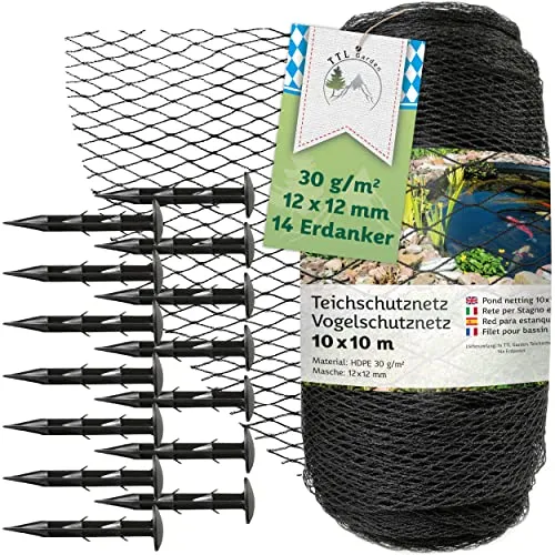 TTL Garden 10x10m Teichnetz Vogelschutznetz schwarz 30g/m² von TTL GARDEN