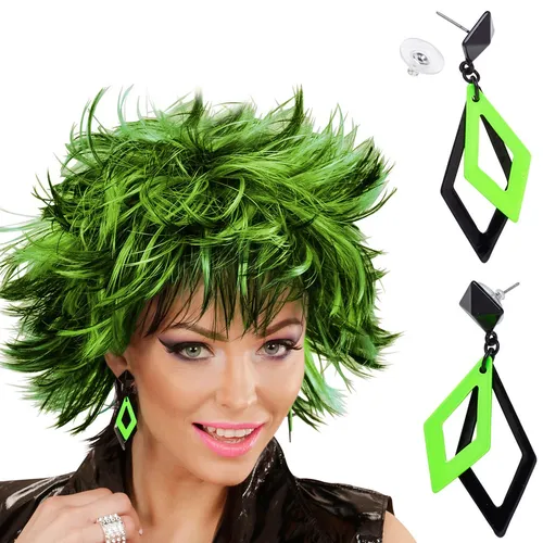 80er Jahre Ohrringe Rhombus Damenohrringe Schwarz-Grün Modeschmuck Ohrstecker