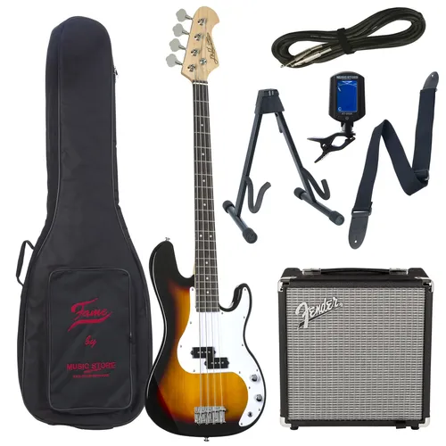E Bass Anfänger Set J & D PB 3TS + Rumble 15 – Ideal für Einsteiger - Komplettes E-Bass Set mit J & D E-Bass und Fender Rumble 15 Verstärker. Perfekt für Anfänger zum Üben und Warmspielen. Inklusive Zubehör wie Gigbag und Stimmgerät.