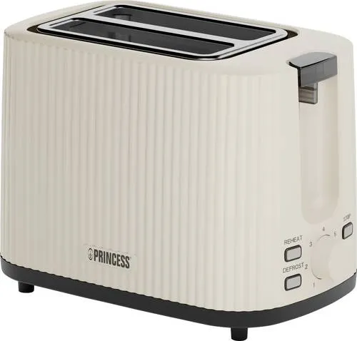 Princess Toaster Wave 2-Scheiben-Toaster - Eleganter Toaster mit 7 Bräunungsstufen, ideal für individuelles Toasten. Dank herausnehmbarer Krümelschublade und Auto-Zentrierung ist die Reinigung und Nutzung besonders einfach.
