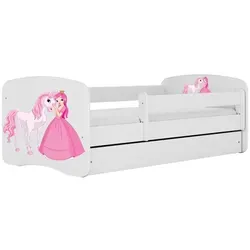 Raumhirsch Furniture Kinderbett - Prinzessin Pferd, 80x180 cm - Kinderzimmermöbel mit abnehmbarer Schutzschiene für maximale Sicherheit und praktischer Schublade für Stauraum. Inklusive verstellbarem Lattenrost und waschbarer Kindermatratze.