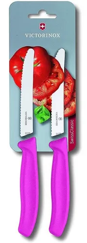 Victorinox Tafelmesser Swiss Classic 2er Set Gemüsemesser mit Wellenschliff 11 cm (2 Stück), Ergonomische Griffe