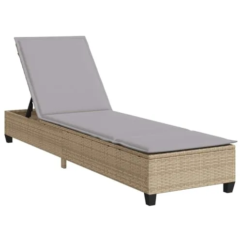 vidaXL Sonnenliege Beige mit Auflagen - Liegen im Garten mit verstellbarer Rückenlehne für ultimativen Komfort. Langlebiges Poly Rattan sorgt für einfache Pflege und Stil.