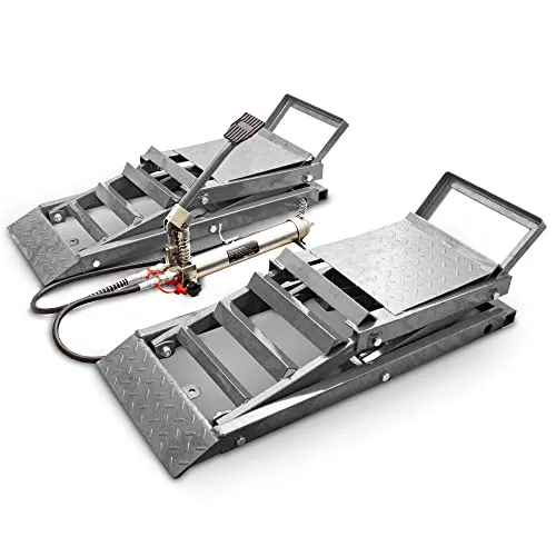 BITUXX® Hydraulische Stahl Auto Auffahrrampen Set mit Wagenheber, Grau