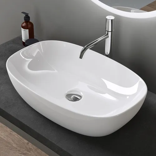 doporro Aufsatzwaschbecken Brüssel 104 - Elegantes Keramik Waschbecken für Ihr Bad, mit Lotus-Effekt für einfache Reinigung und Wasserersparnis. Ideal für Gäste-WC und moderne Badezimmer.