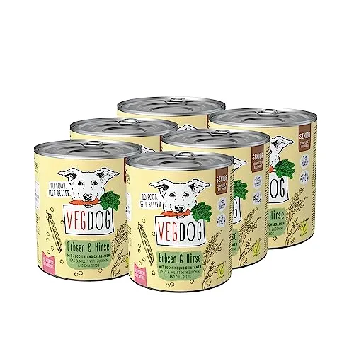 VEGDOG hypoallergenes Nassfutter für Senioren (6 x 800 g) | Adulte Hunde ab 7 Jahren | gut verdaulich | Alleinfutter für Allergiker mit Erbsenprotein