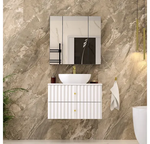 Lomadox Badmöbel-Set AQUINO-140, (Spar-Set, 2-St., Hochschrank Waschtisch Spiegelschrank), Badezimmermöbel Set Badezimmer Schrank Gäste WC modern in weiß