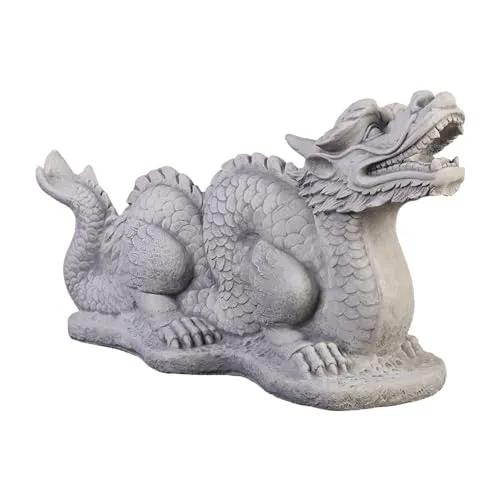 Gartenfigur Chinesischer Drachen Long, H. 41 cm, 32 kg in grau von gartendekoparadies