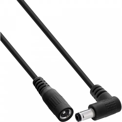 InLine® DC Verlängerungskabel, Winkelstecker, 5,5 x 2,5 mm, schwarz, 0,5 m