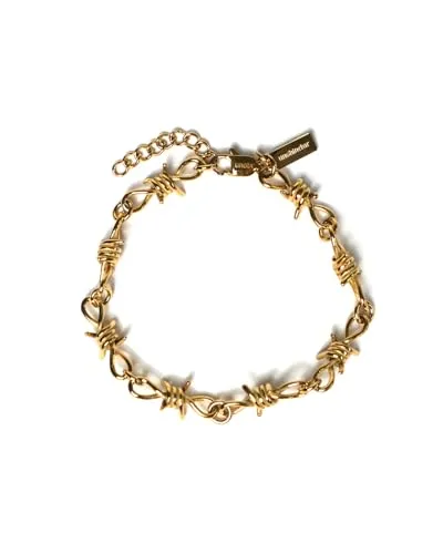Stacheldraht Armband für Herren und Damen - Streetwear Elegantes Goth Barbed Wire Bracelet aus Edelstahl und 18K Gold - Wasserfestes Stachel Armband in 5mm Breite - Verstellbare Größe (Gold)