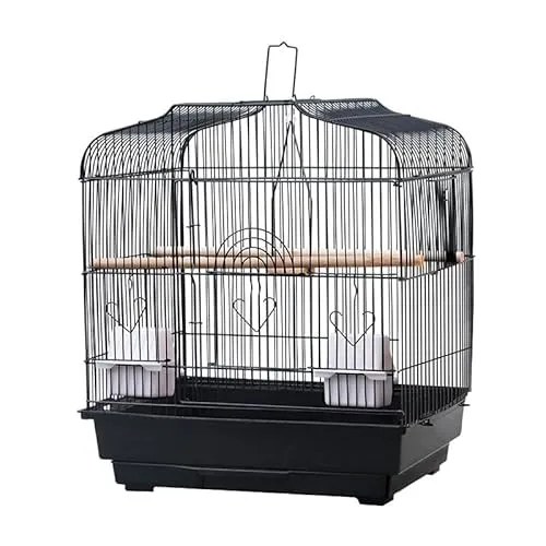 Vogelkäfig aus Metall 46 * 36 * 52cm, Käfig für Kanarienvögel mit Sitzenstangen & Futternäpfe & Abnehmbares Schubladenblatt & Schaukeln, Wellensittichkäfig Papageienkäfig, Schwarz