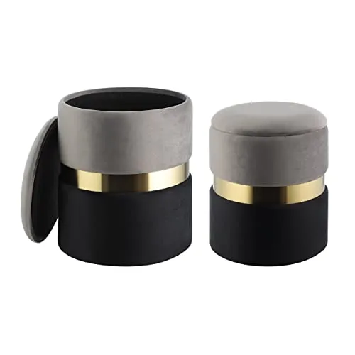 EGLO LIVING 2er Set Hocker Mashike - Elegante Poufs mit Stauraum - Stilvolle Hocker mit edlem Samtbezug und goldenen Metall-Applikationen, ideal als Deko-Highlight und praktischer Stauraum für Kissen oder Decken.