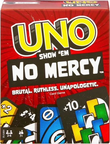 Montegoni Spielwelt UNO Spiele UNO No Mercy Karten, (UNO Kartenspiel für die Familie, Reisespiel oder Spiel für Erwachsene, Kinder und Familie Karte Brettspiel lustige Uno Geschenke), Doppelseitige Karten,für 2-10 Spieler
