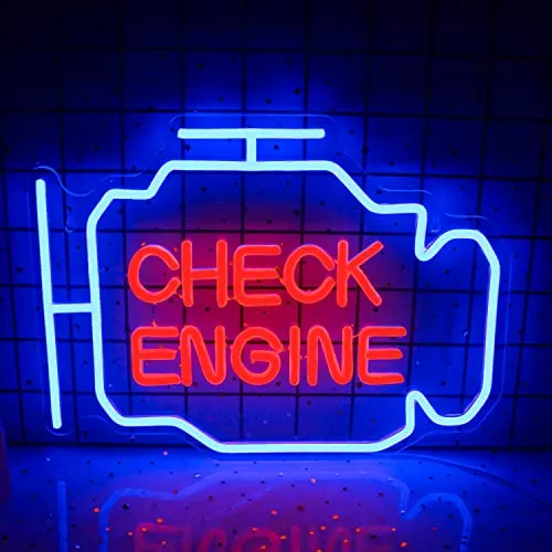 Wanxing Überprüfen Sie Motor Neon Schild Check Engine Neonlicht Schriftzug Motor Neon Sign,Auto Led Schild Wand Dekor,LED Leuchtreklame für Auto Raum Garage Reparatur Shop Mann Höhle Shop Sign