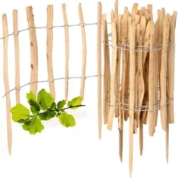 Gartenzaun zum Stecken aus Haselnüsse Zaun Garten Staketenzaun Beeteinfassung Holz GD-0156 (1 Stück, 60 cm x 500 cm) - Naturbelassen