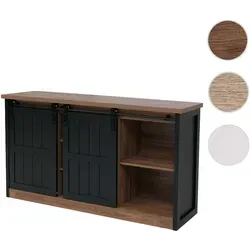 Sideboard HWC-K75, Highboard Regal Schrank Schiebetüre 7 Fächer Holz-Optik Industrial Metall 84x150x40cm ~ braun-schwarz