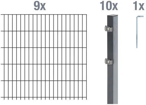 ALBERTS Doppelstabmattenzaun-Grundset (Anthrazit, 18 m, 1000 mm) - Zaunpfosten-Set für stabilen Gartenzaun, rostbeständig und wetterfest mit 15 Jahren Garantie. Ideal für sicheres Einzäunen und individuelle Erweiterungen.