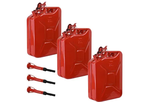 TRUTZHOLM 20L Metallkanister Set mit Ausgießern - Benzinkanister Set mit 3x 20L Metallkanistern und 3x flexiblen Ausgießern, hochgradig korrosionsbeständig und ideal für sicheren Transport von Kraftstoffen.