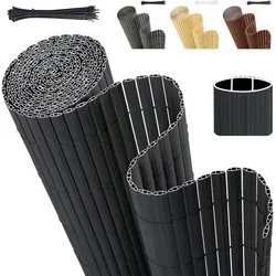 Sekey PVC-Sichtschutzzaun, doppelt verstärkt und wetterfest, verbesserte Sichtschutzfunktion, für Garten, Balkon und Terrasse, mit Kabelbindern, Anthrazit, 1,6 x 4 m