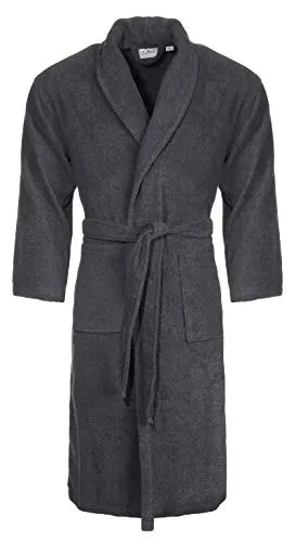 Class Home Collection Unisex Damen Herren Bademantel | Morgenmantel mit Schalkragen | Saunamantel 100% Baumwolle mit aufgesetzten Taschen und Gürtel | Oeko-TEX® Standard zertifiziert | Anthrazit Gr. S