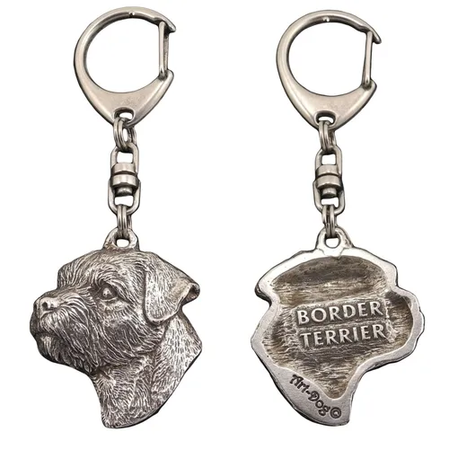 Border Terrier - versilberter Hunde-Schlüsselanhänger, Taschendekoration, Rucksa