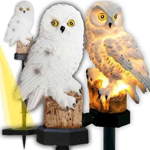 Retoo Solar Eule Licht LED, Gartendeko Wasserdichte IP44, Höhe 42 cm, Dämmerungssensor, Solarleuchte für Garten, Balkon, Blumenkästen, Gartenfigure, Lampe Weg, Gartenstatuen, Gartenleuchte, Weiß
