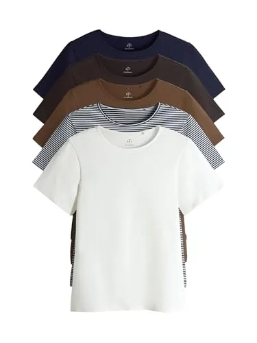 THE SET Damen T-Shirts kurzärmlig, Rundhalsausschnitt, 5er-Pack