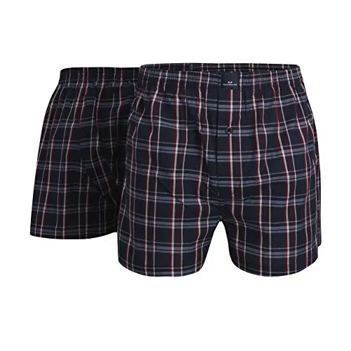 Götzburg Herren Web-Shorts 2er Pack - Blue-Dark-Check, XXL - Schlafanzughosen für Herren, mit knöpfbarem Eingriff und sehr hohem Tragekomfort dank hochwertigem Material und perfekter Passform.