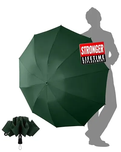 Chakipee Reise-Regenschirm, winddicht, stark, kompakt, 10 Rippen, tragbarer Regenschirm für Damen und Herren, umgekehrt, faltbar, automatische Regenschirme für Wind und Regen, 210T-Gewebe, 105 cm