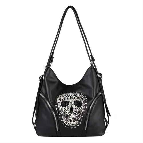 Damen Totenkopf Tasche - Rucksack Handtasche mit Schädel-Design - Damentaschen: Handgemachte Kunstleder-Tasche im angesagten Totenkopf-Design, ideal für Freizeit, Party und Reisen. Leichtgewichtig, schmutzabweisend und mit verstellbaren Trägern für optimalen Tragekomfort.