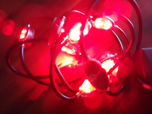Rote LED LINSEN LICHTERKETTE 8-14V 10 Leuchtlinsen 120cm Doppel LED´s 25mm K3